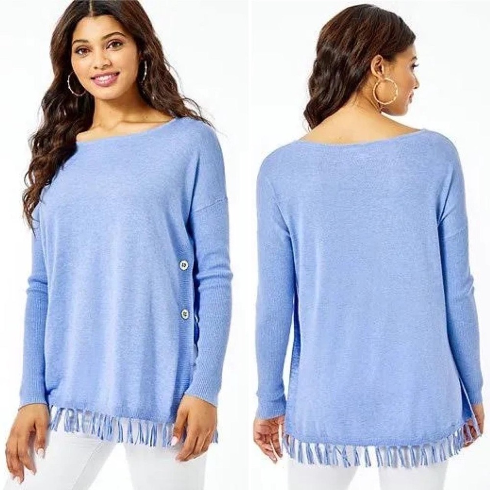 Lilly Pulitzer Ramona Blue Fringe Sweater sz S